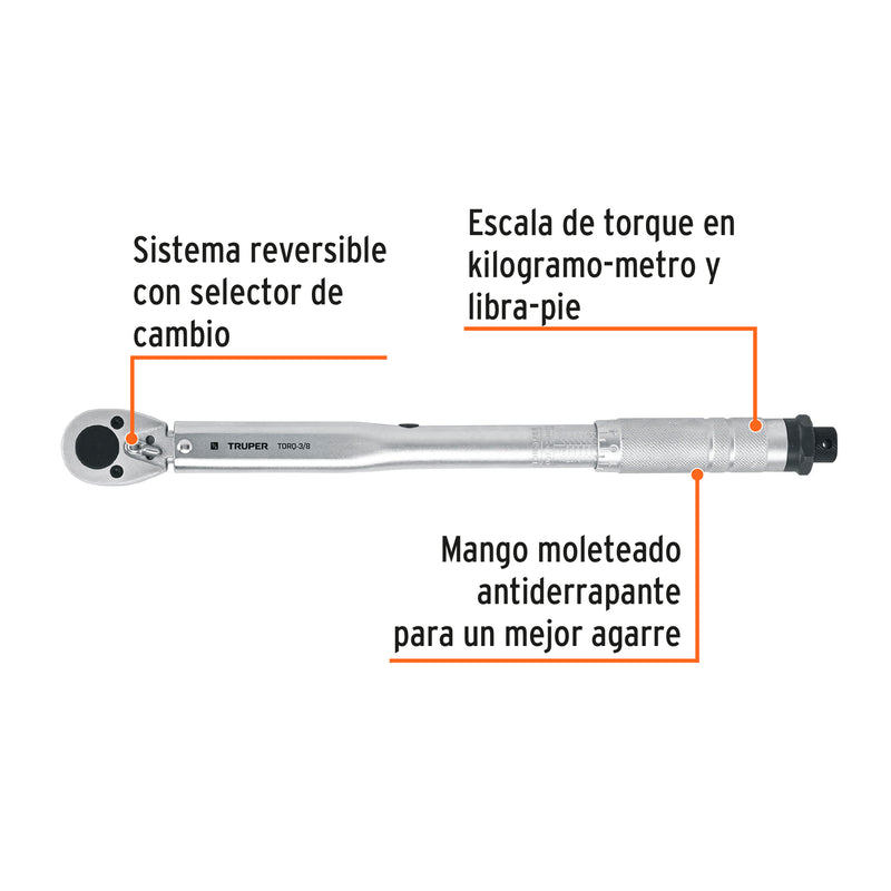 Torquímetro de trueno, dos lecturas, para dados cuadro 3/8"