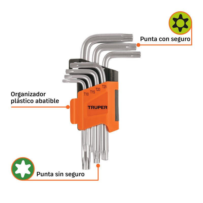 Juego de llaves torx, 7 piezas con organizador