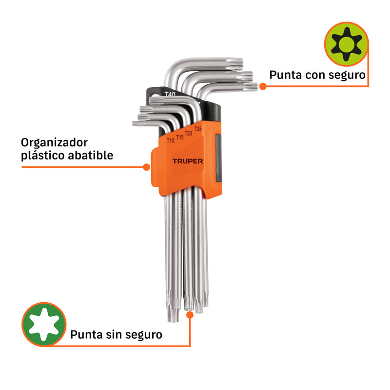 Juego de llaves Torx, 7 piezas, largas