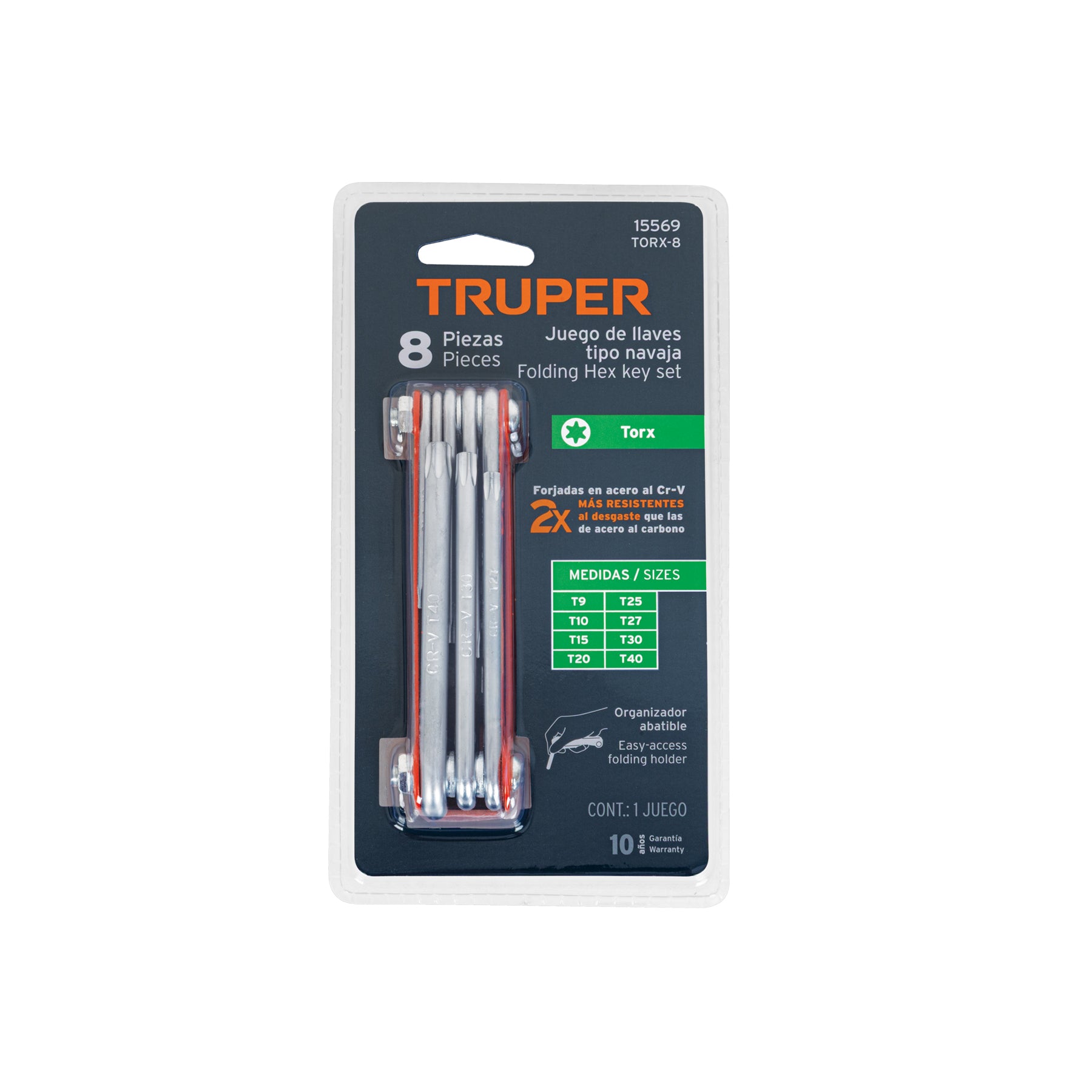 Juego de llaves Torx, 8 piezas, tipo navaja, cuerpo lámina