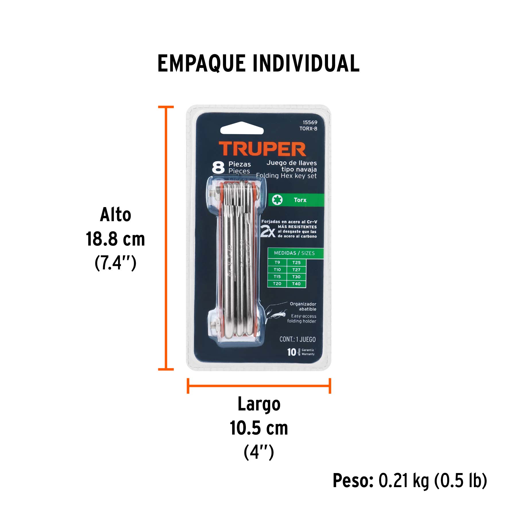 Juego de llaves Torx, 8 piezas, tipo navaja, cuerpo lámina