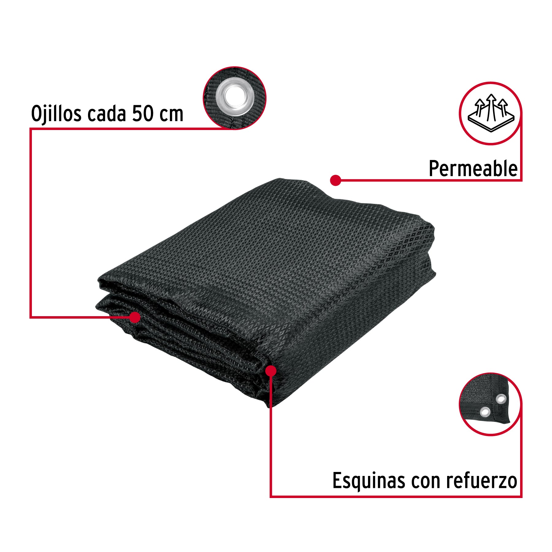Toldo de polietileno, 80% sombra, 3.60 x 3 m, negro
