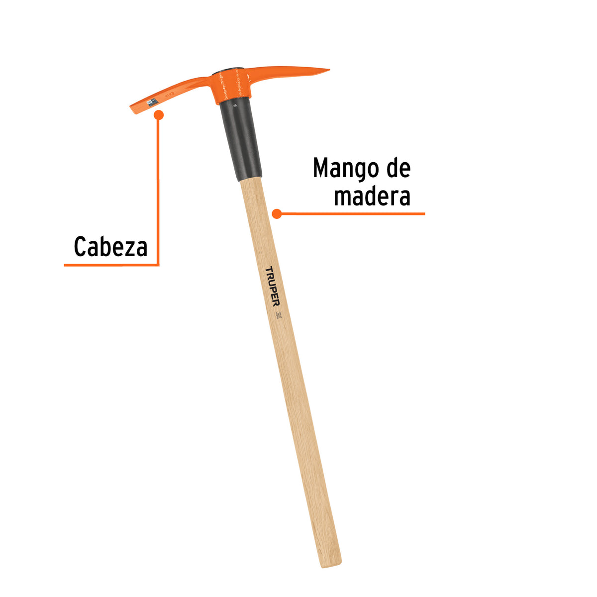Talacho-pico 2.5 lb con mango de madera de 36'