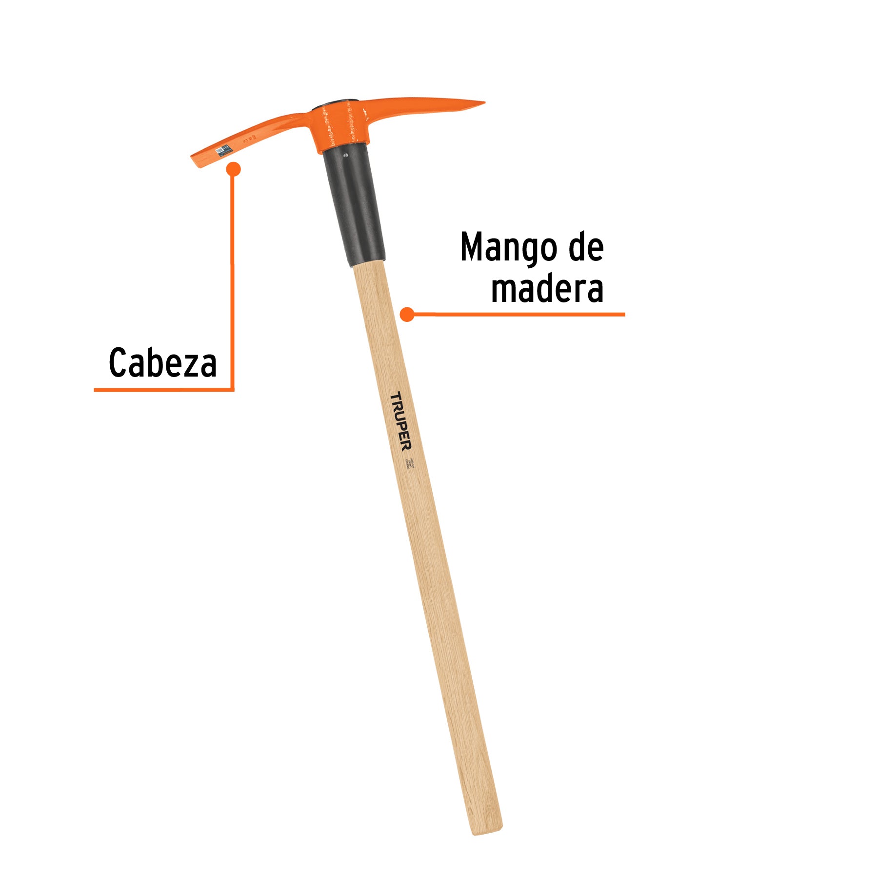 Talacho-pico 2.5 lb con mango de madera de 36'