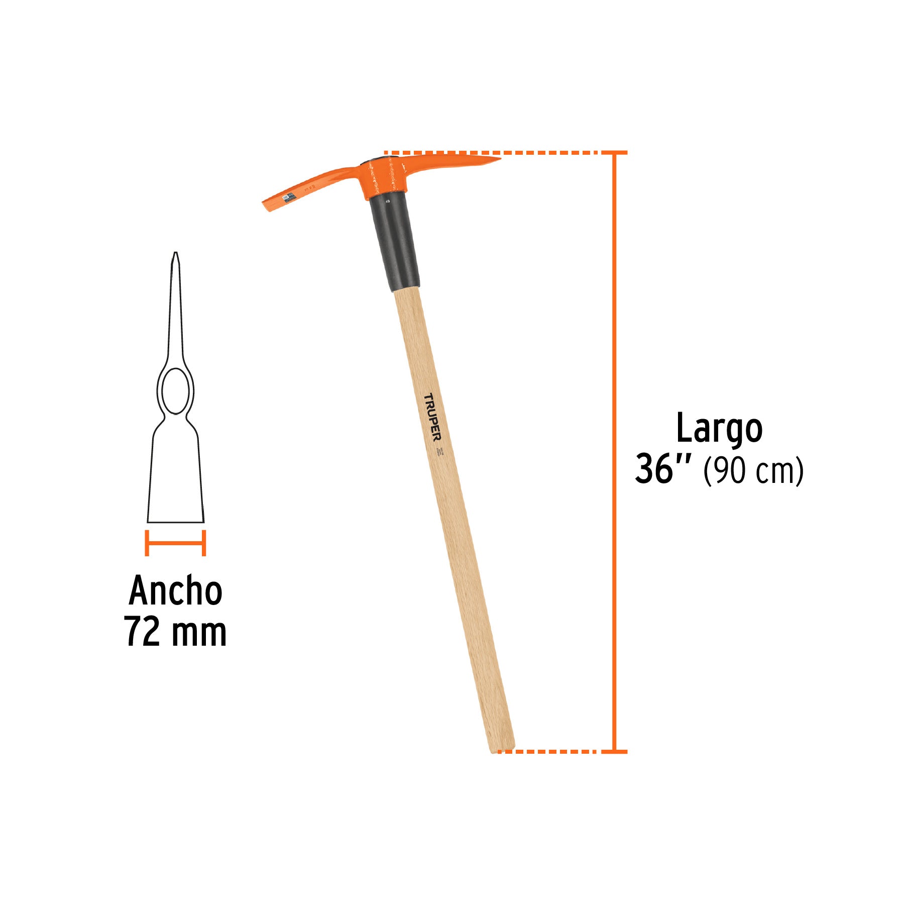 Talacho-pico 2.5 lb con mango de madera de 36'