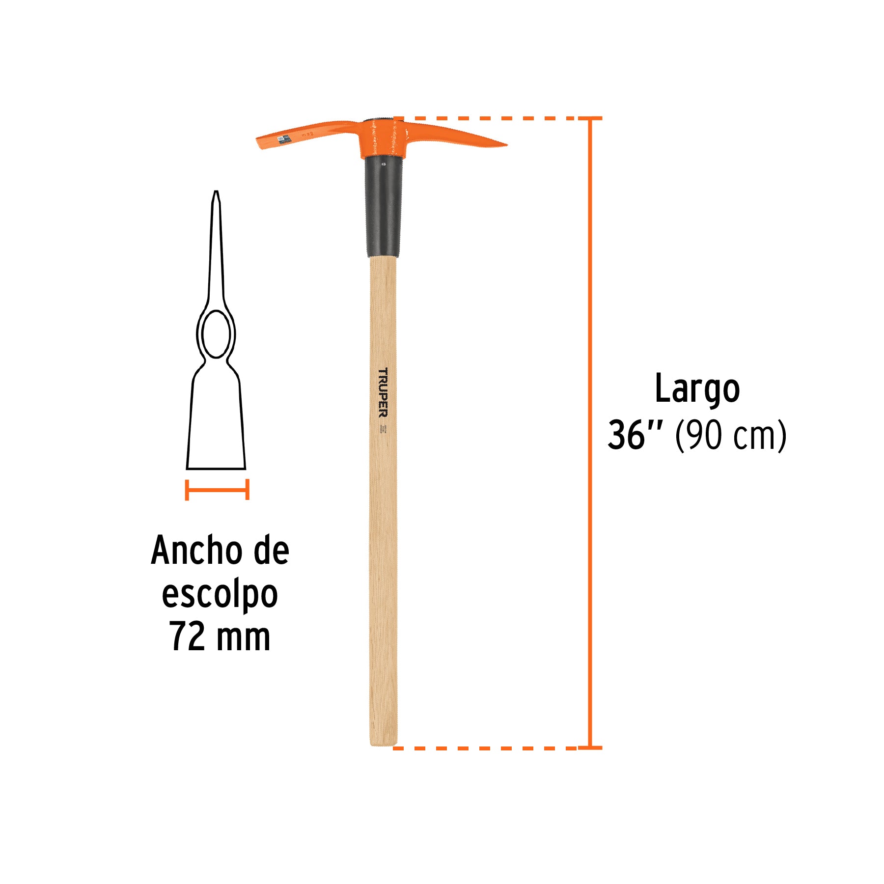 Talacho-pico 2.5 lb con mango de madera de 36'