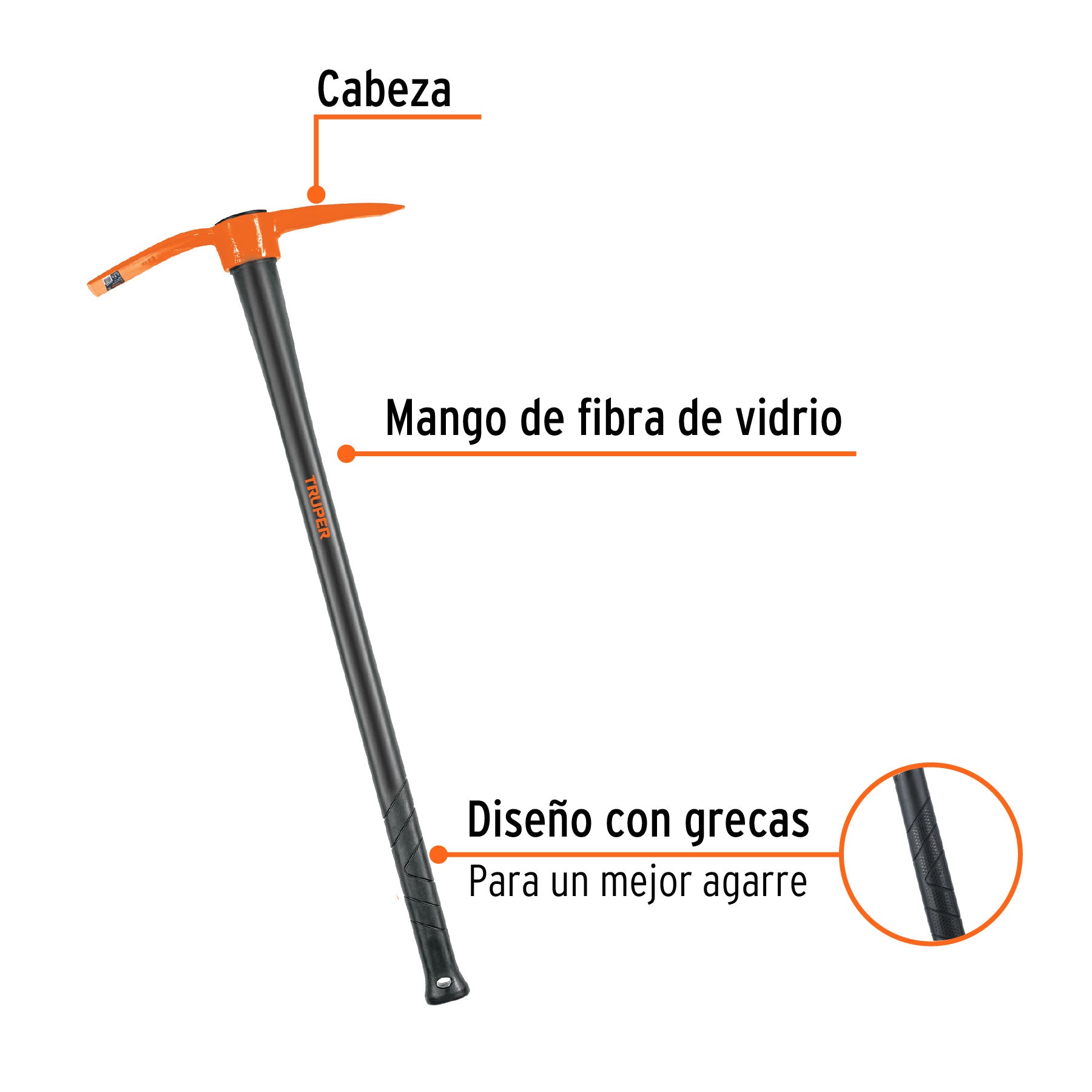 Talacho-pico 2.5 lb, mango fibra de vidrio 36', Truper