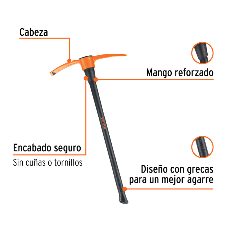 Talacho-pico 4 lb con mango de fibra de vidrio 36', Truper