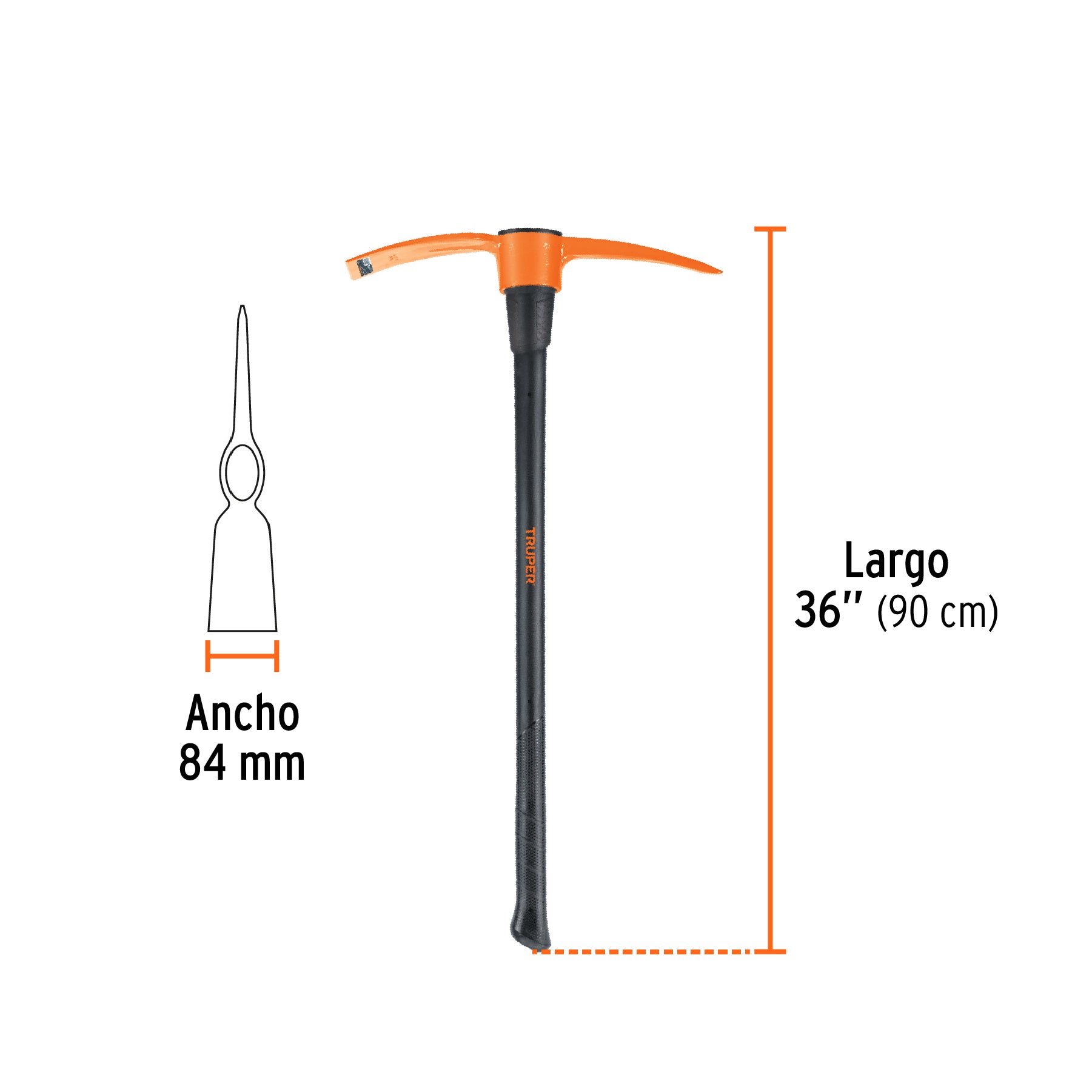 Talacho-pico 4 lb con mango de fibra de vidrio 36', Truper