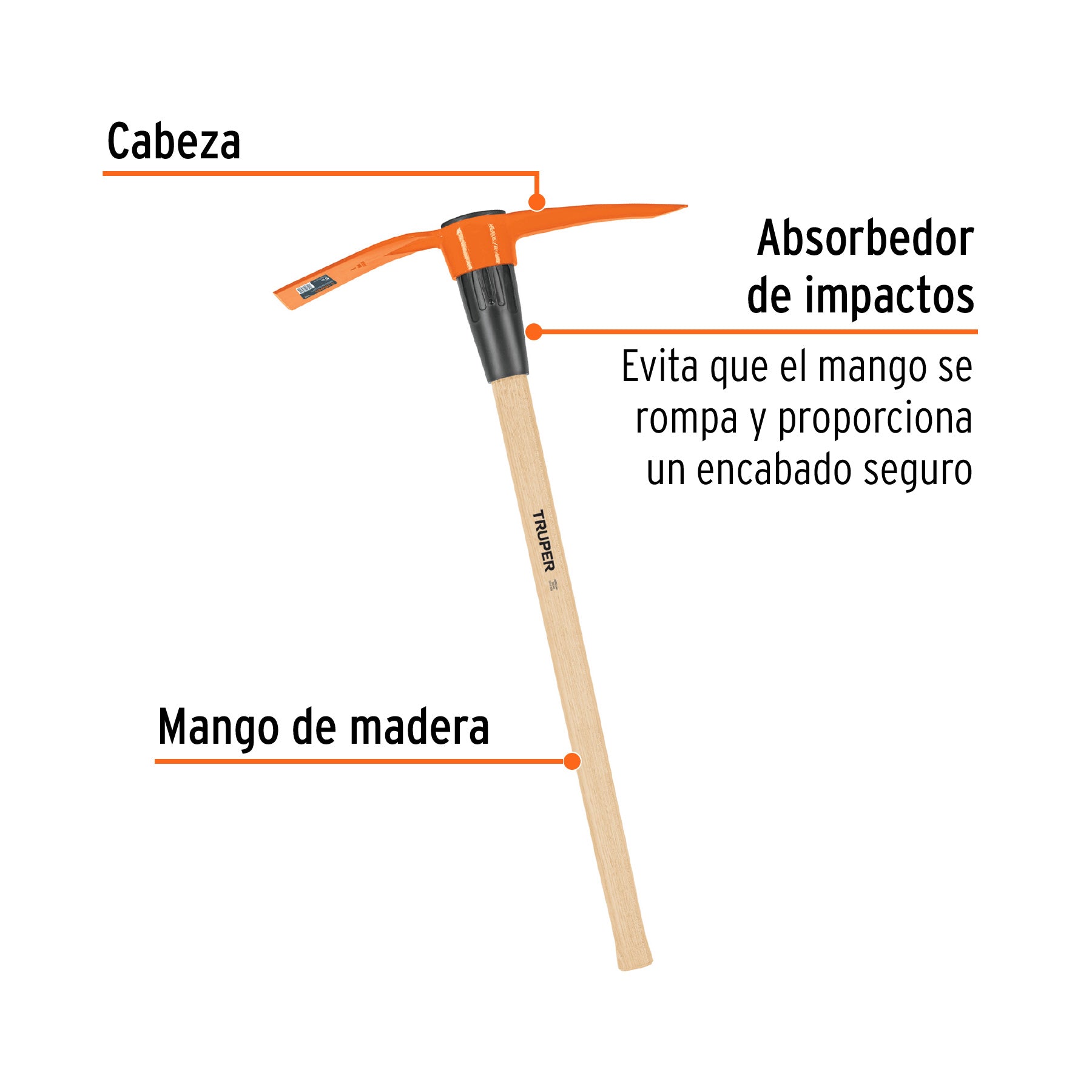 Talacho-pico 5 lb con mango de madera de 36', Truper