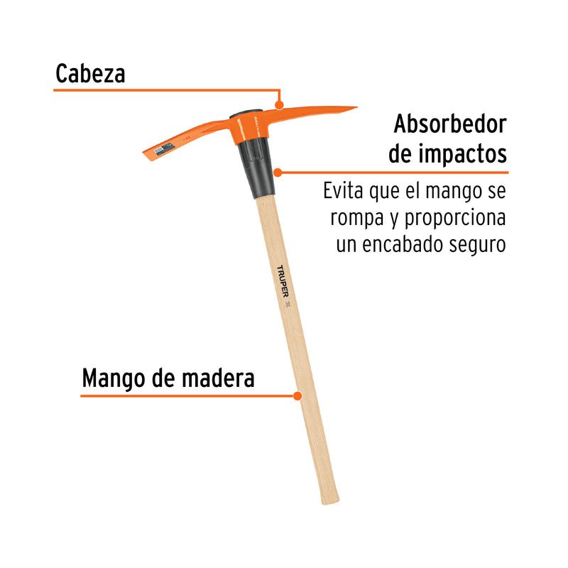 Talacho-pico 5 lb con mango de madera de 36', Truper