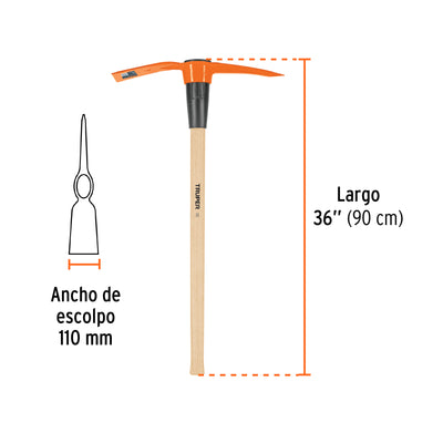 Talacho-pico 5 lb con mango de madera de 36', Truper