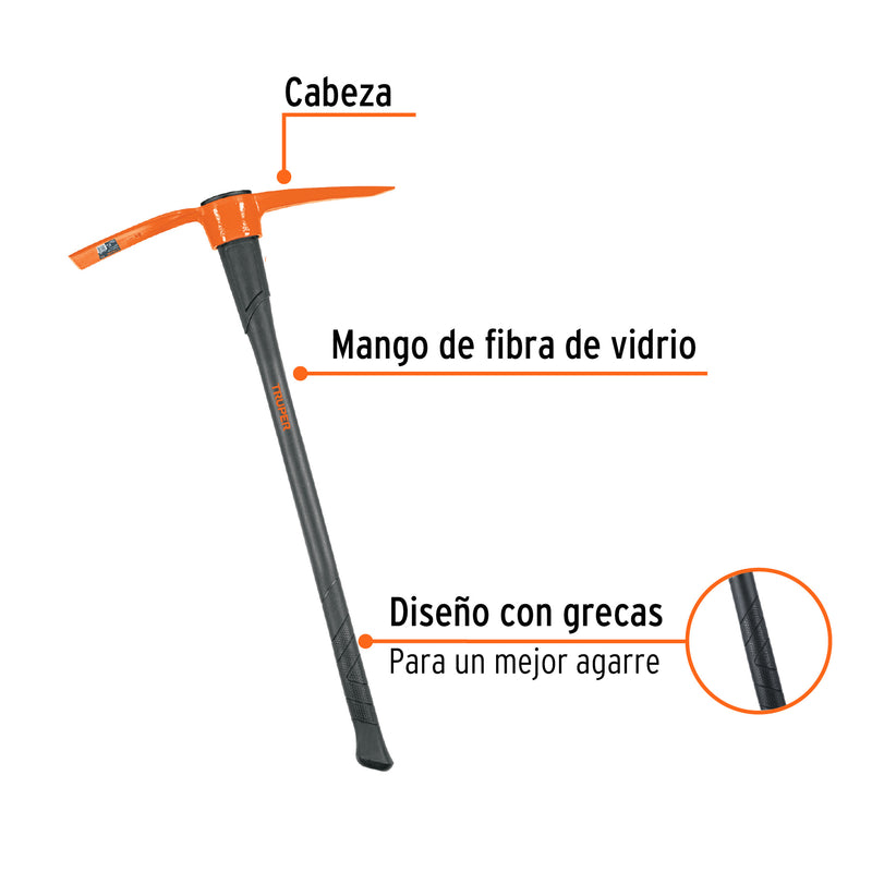 Talacho-pico 5 lb, mango fibra de vidrio 36', Truper