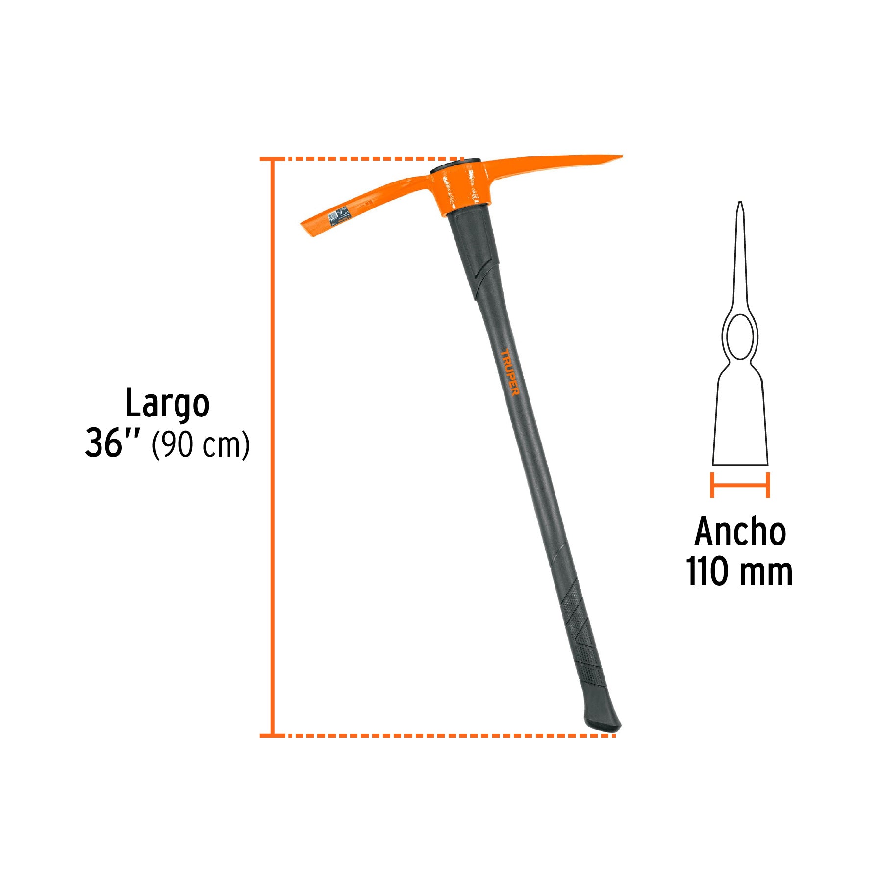 Talacho-pico 5 lb, mango fibra de vidrio 36', Truper
