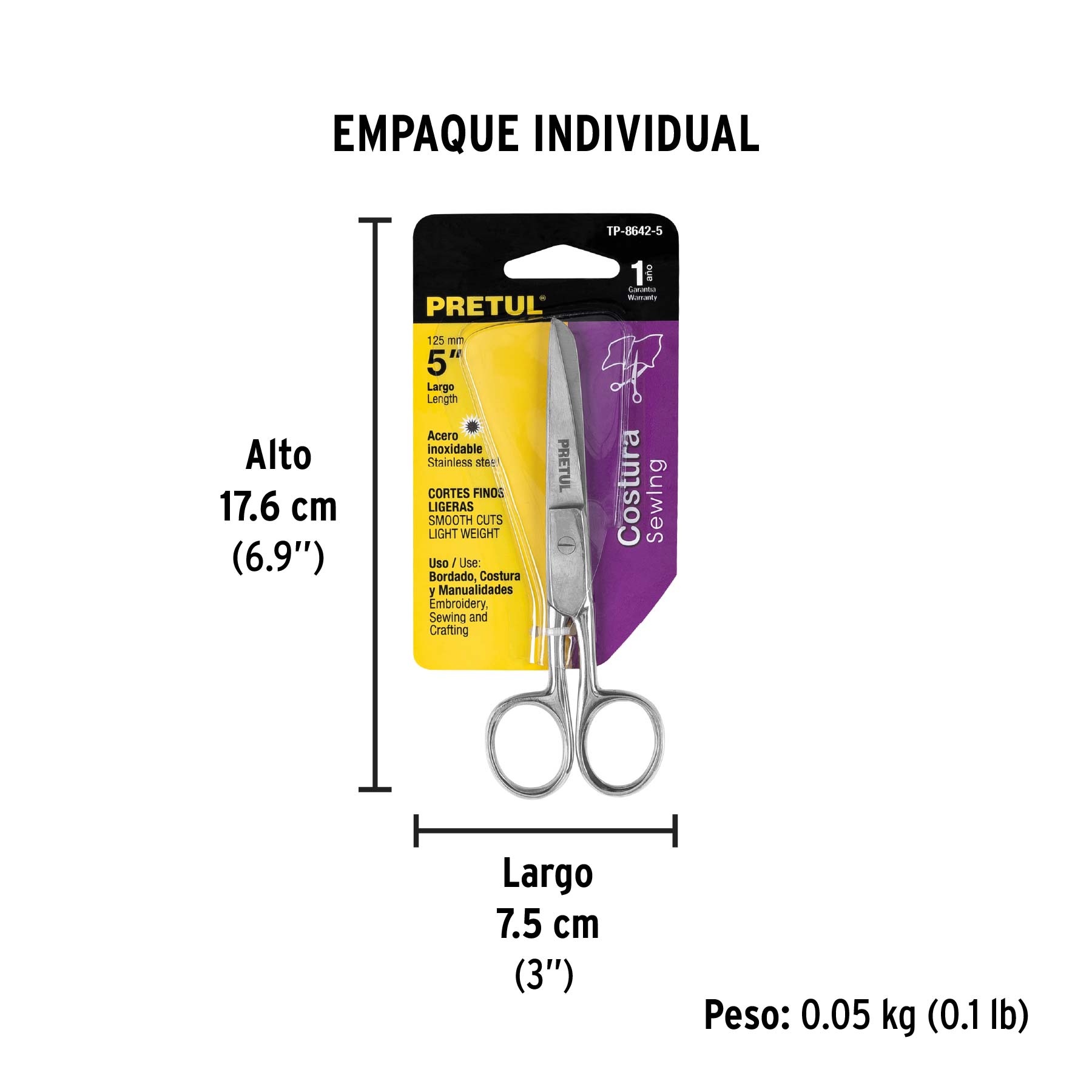Tijera para costura y oficina  5", Pretul