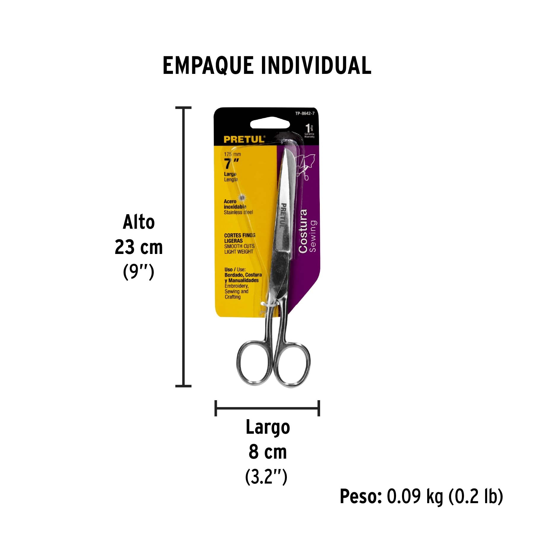 Tijera para costura y oficina  7", Pretul