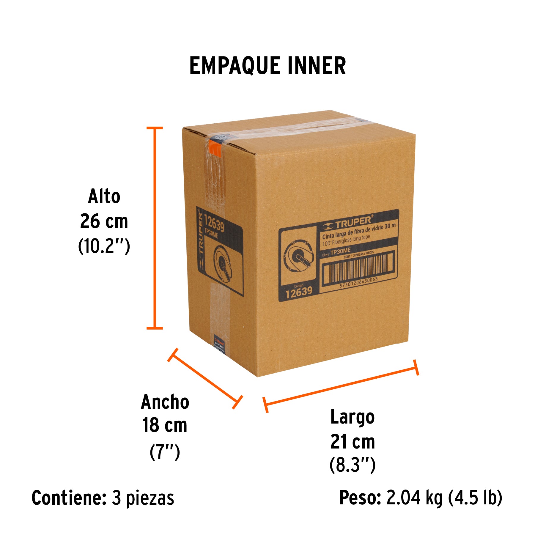 Cinta larga, carcasa plástica, 30 m, metálica