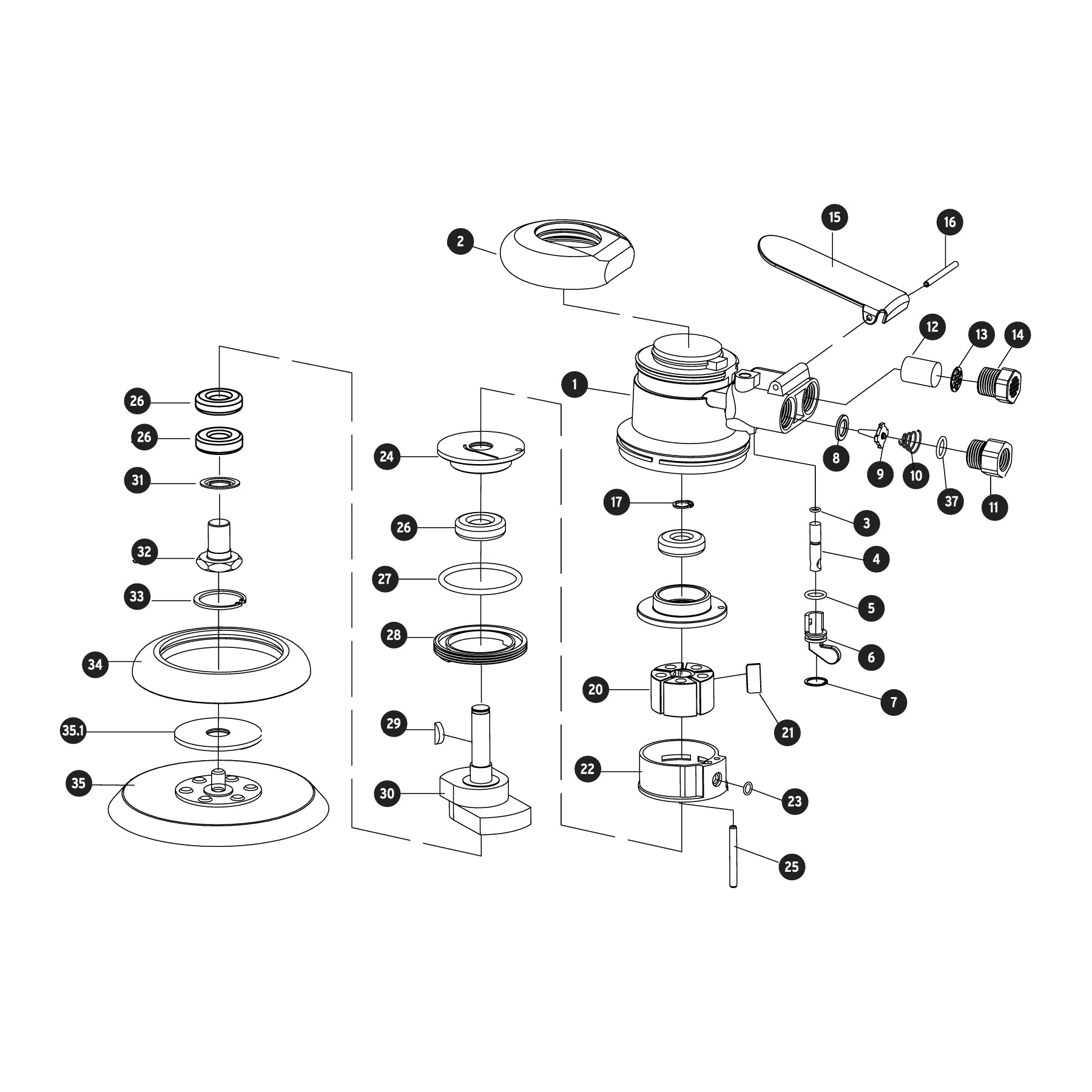 Lijadora orbital neumática industrial 6'