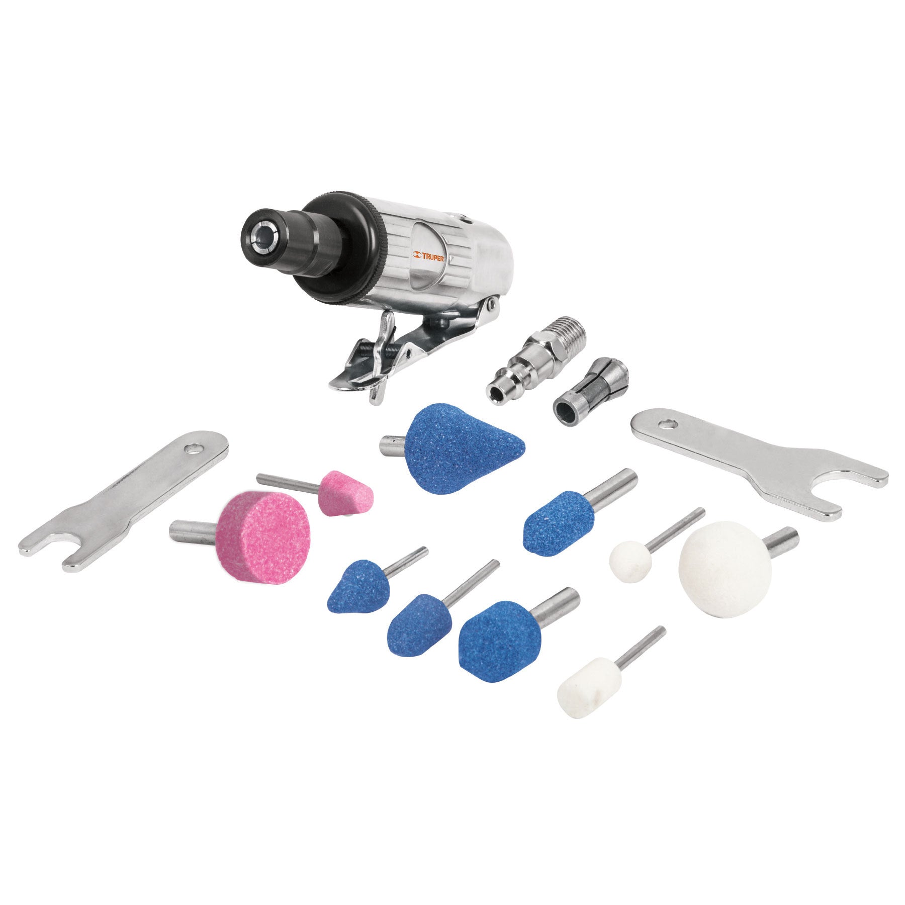 Miniesmeriladora neumática, 1/4", kit 16 piezas