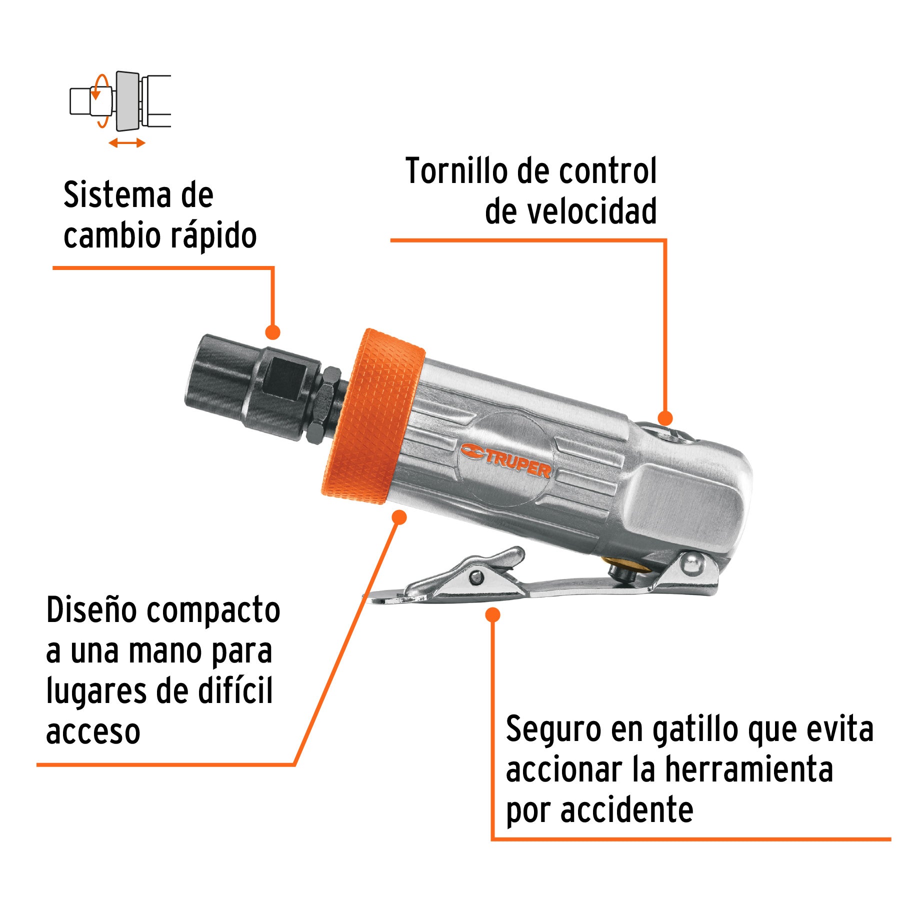 Miniesmeriladora neumática, 1/4", kit 16 piezas
