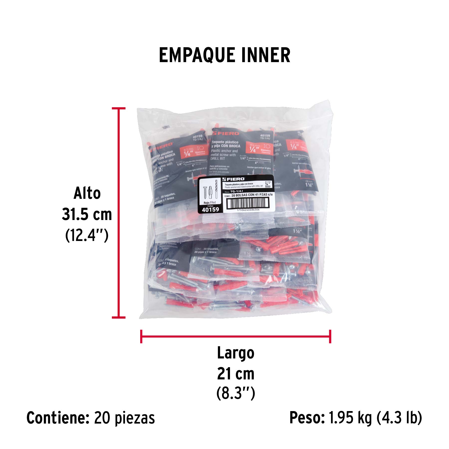 Kit de 20 taquetes 1/4' con pijas #8