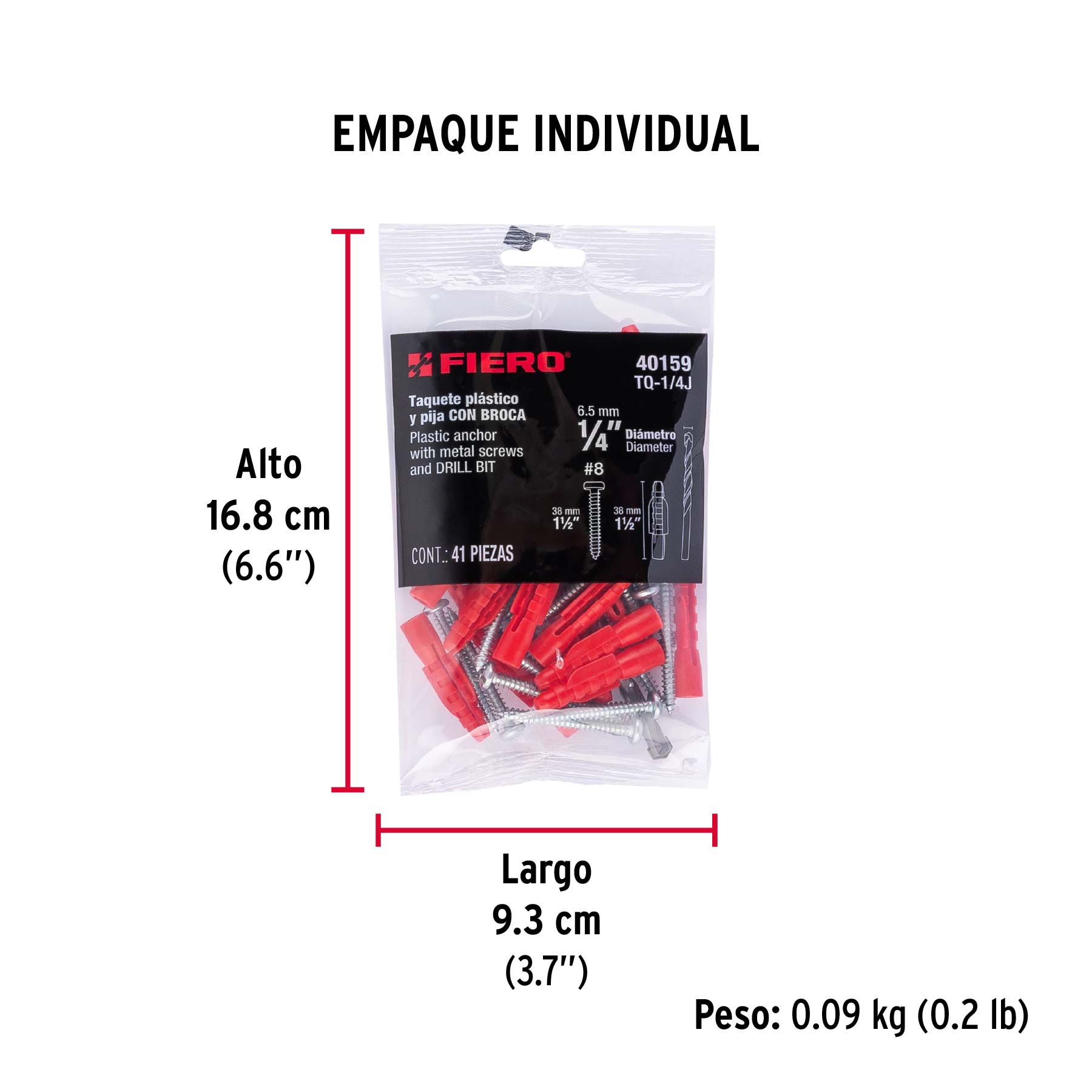 Kit de 20 taquetes 1/4' con pijas #8