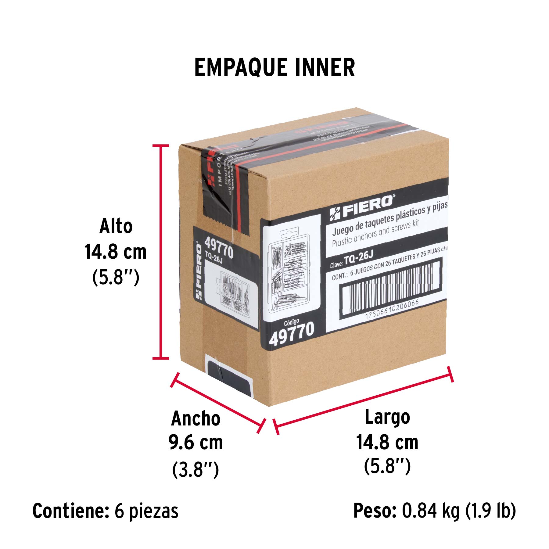 Estuche 26 taquetes 3/16', 1/4', 5/16', c/pijas #6, #8, #10