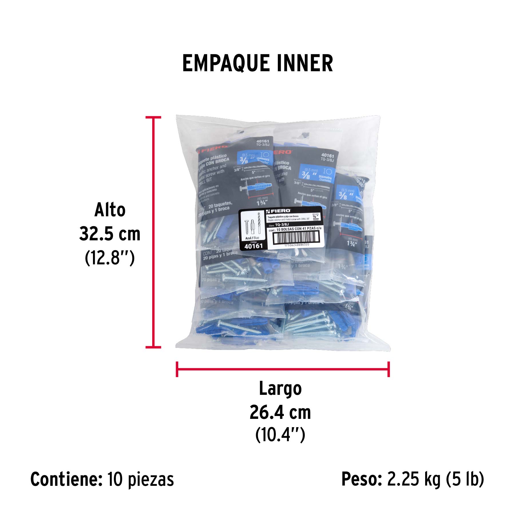 Kit de 20 taquetes 3/8' con pijas #12