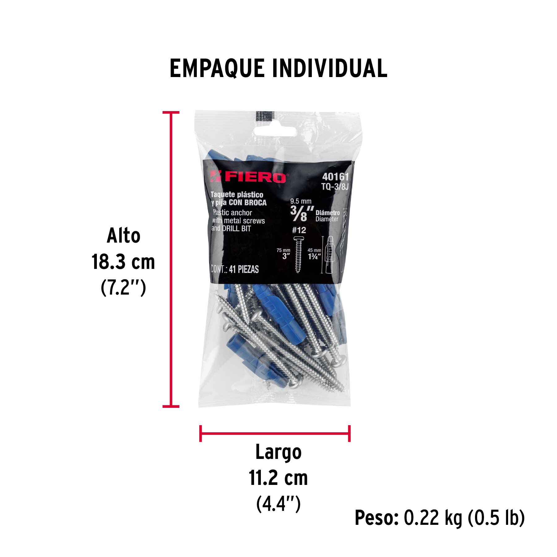 Kit de 20 taquetes 3/8' con pijas #12