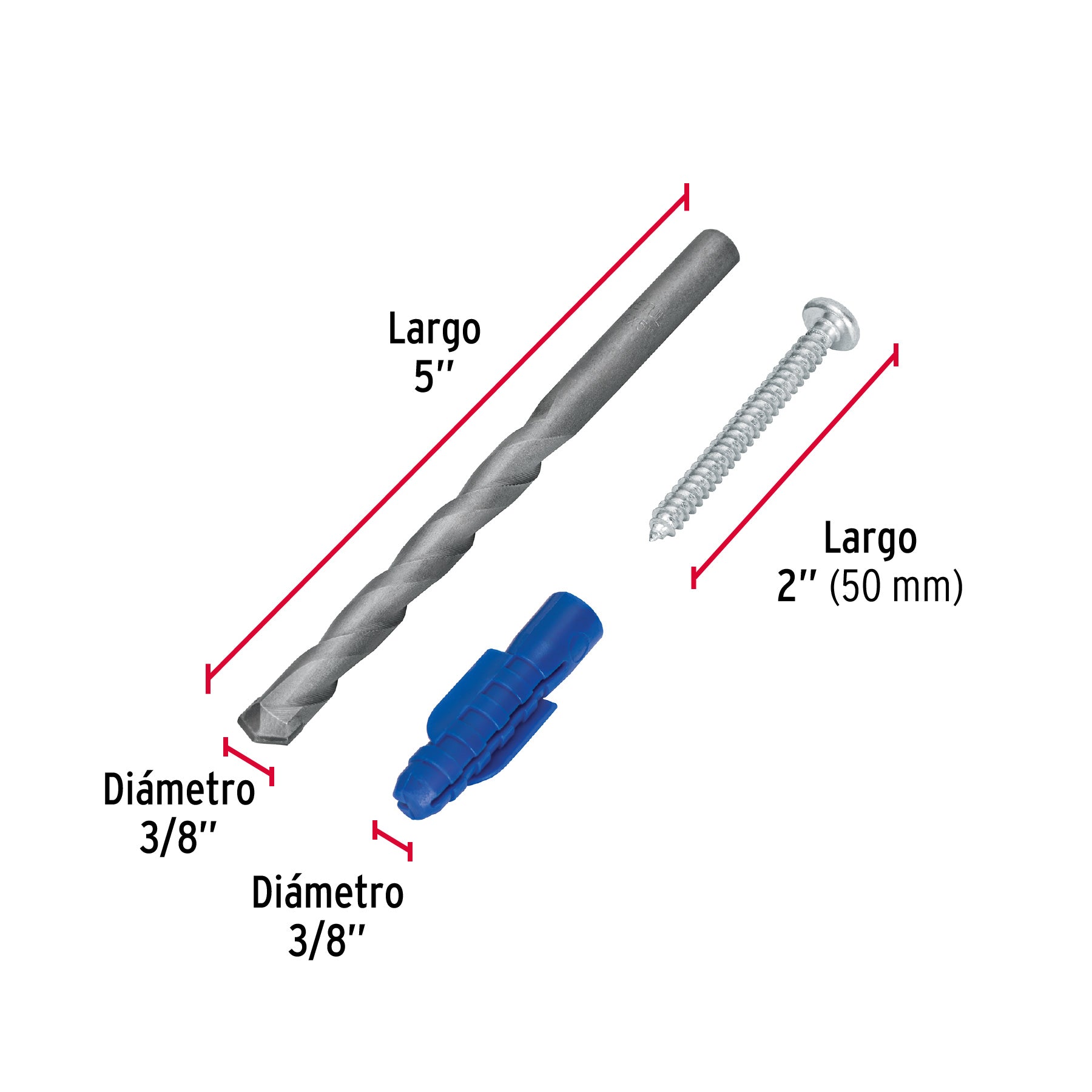 Kit de 20 taquetes 3/8' con pijas #12