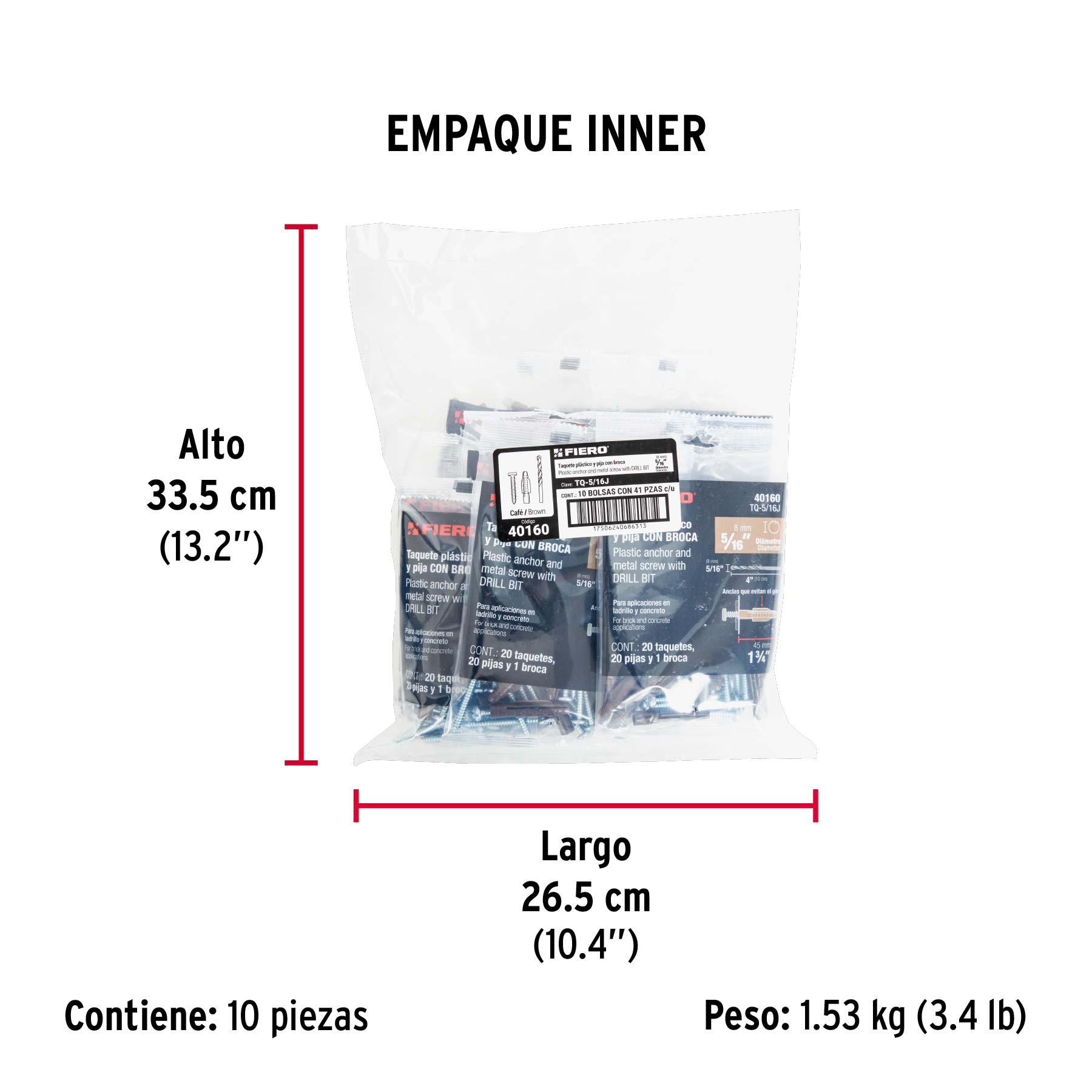 Kit de 20 taquetes 5/16' con pijas #10