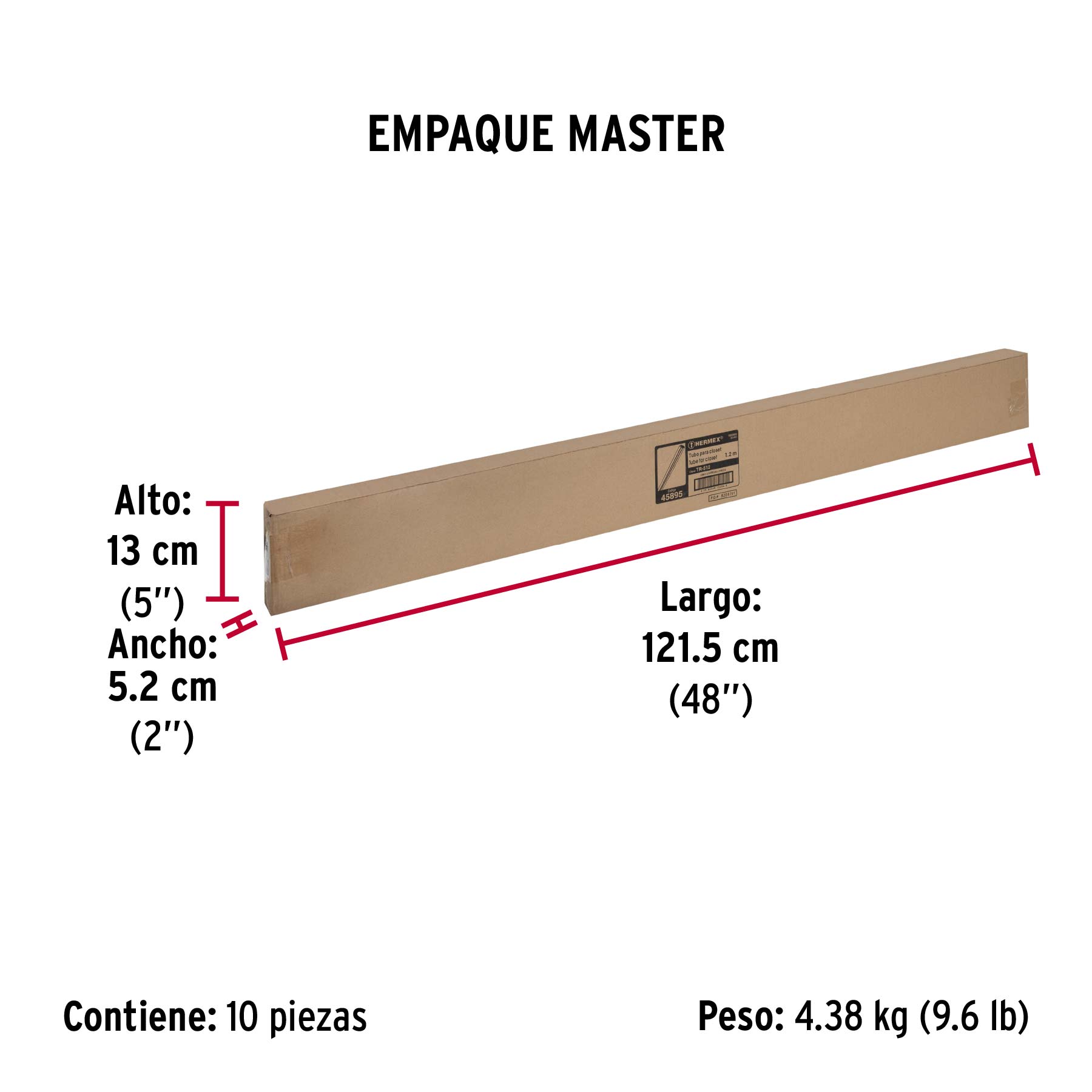Tubo redondo de 1.2 m en acero cromado para closet, Hermex