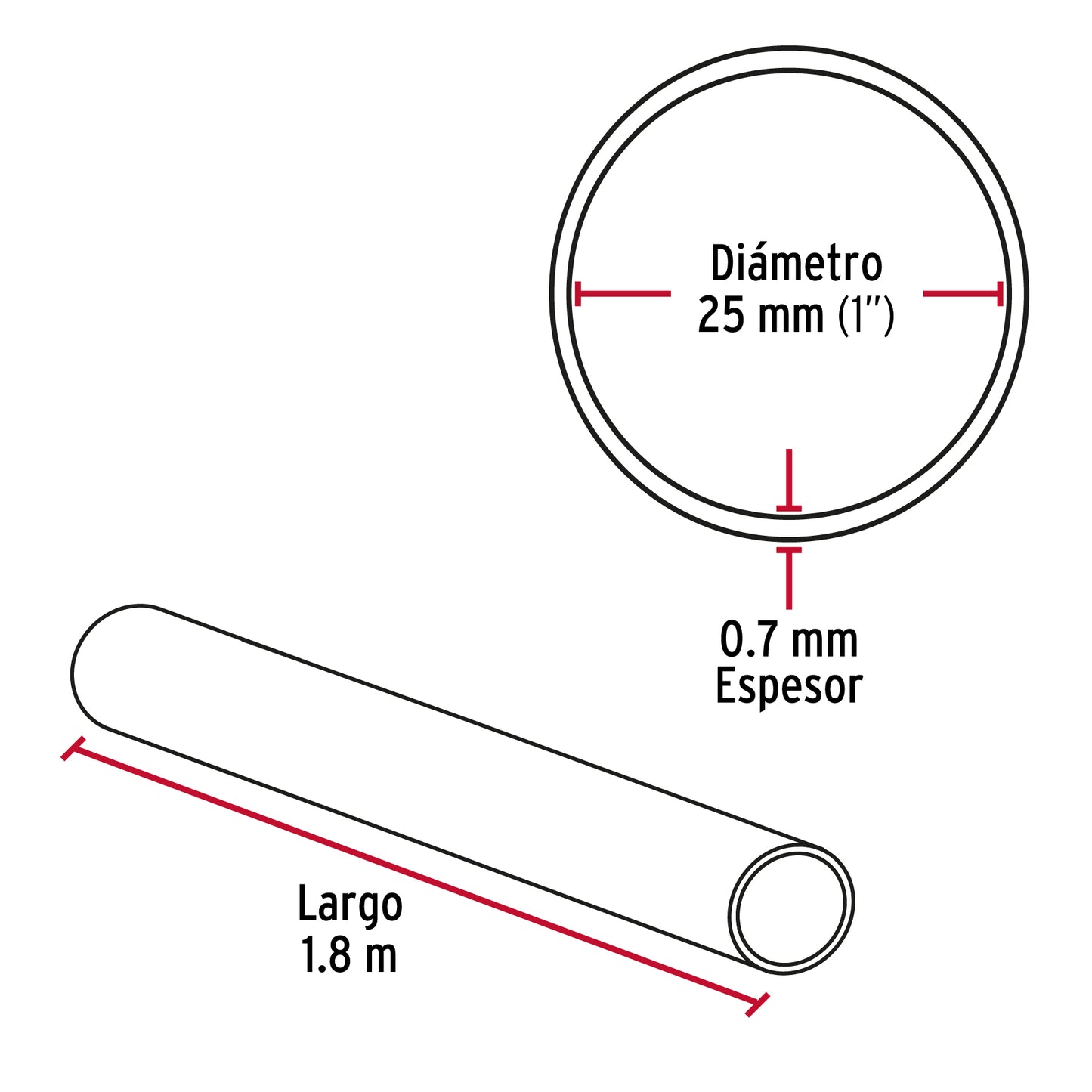 Tubo redondo de 1.8 m en acero cromado para closet, Hermex