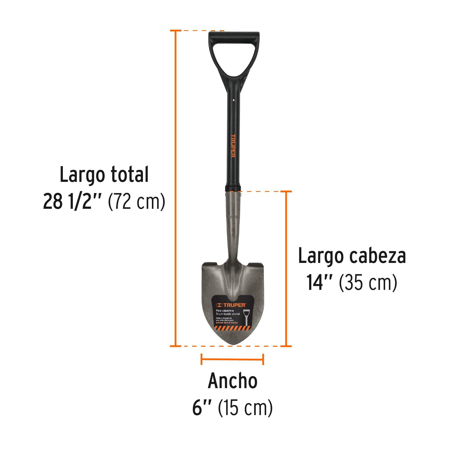 Pala cajuelera redonda, puño "d", mango fibra de vidrio