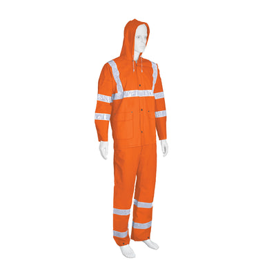 Conjunto impermeable c/reflejante, naranja, talla chica, PVC