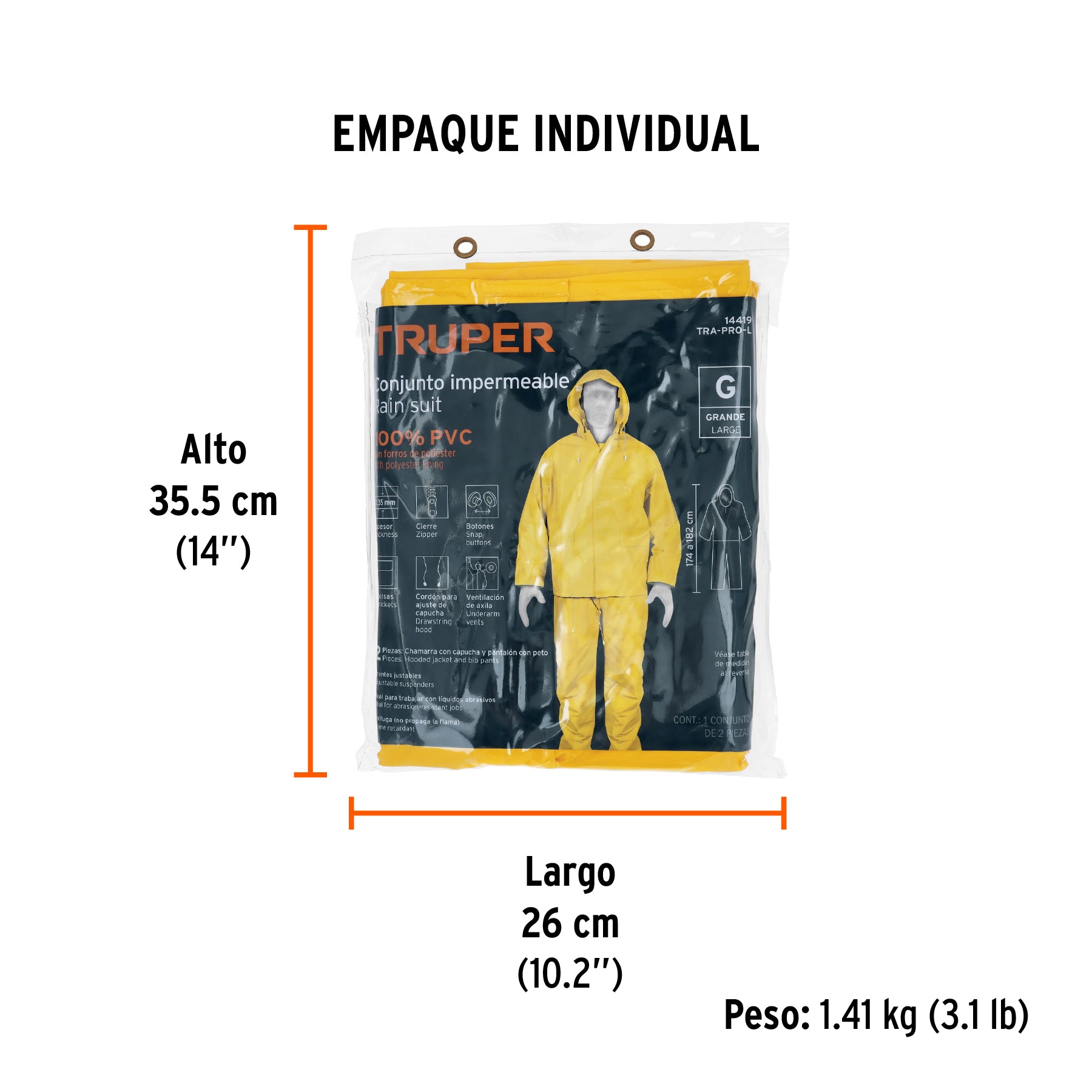 Conjunto impermeable, talla grande, PVC
