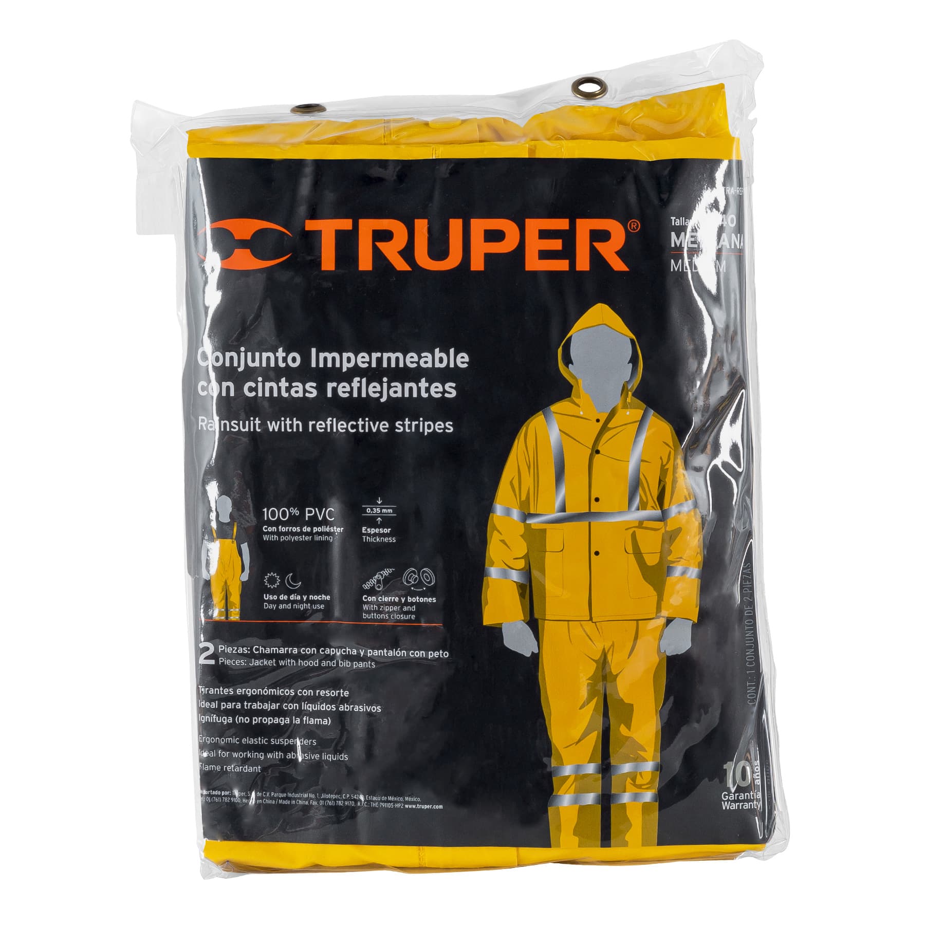 Conjunto impermeable c/reflejante, amarillo, talla M, PVC