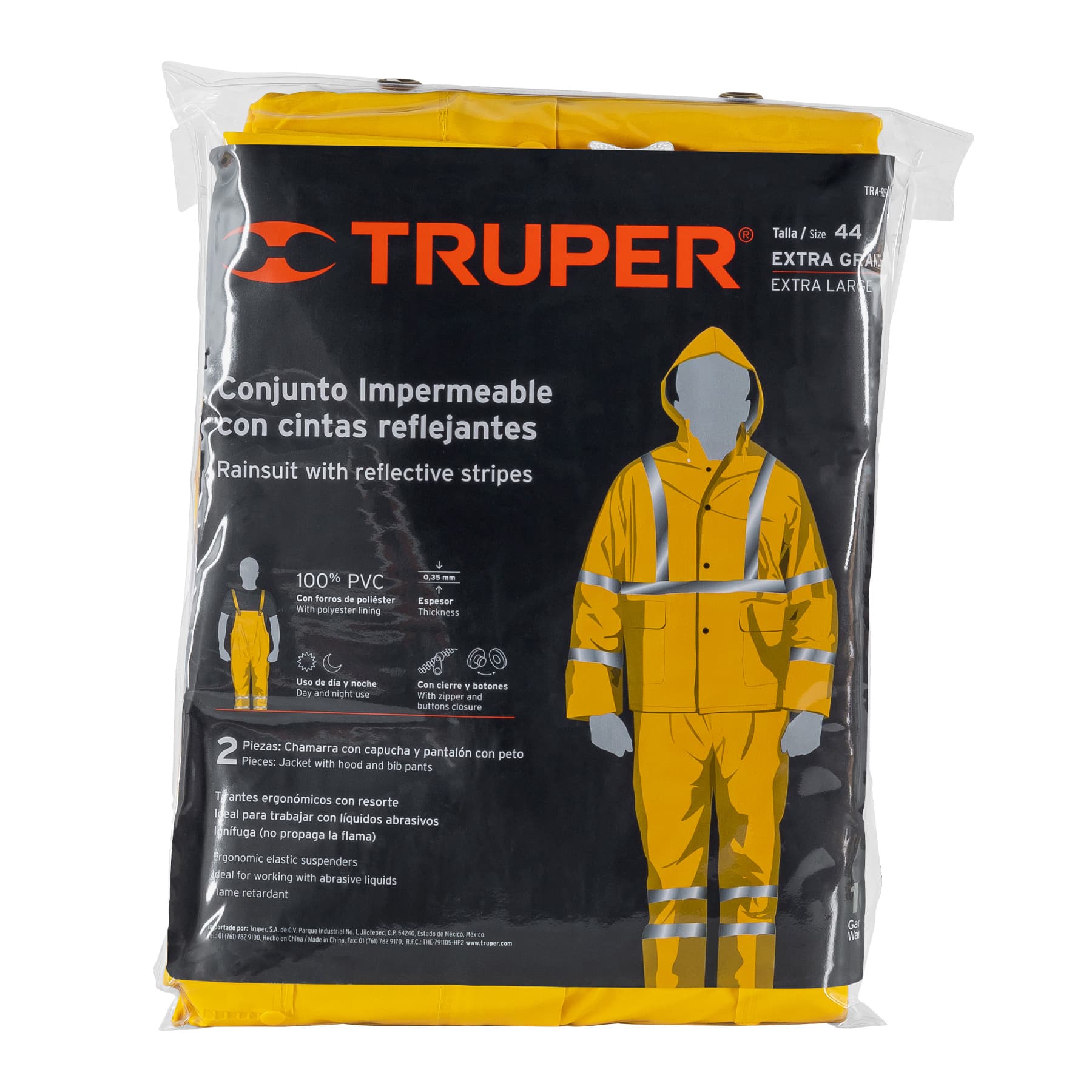 Conjunto impermeable c/reflejante, amarillo, talla EG, PVC