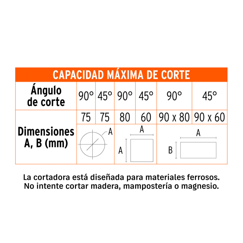 Tronzadora / cortadora de metales 14', 2200 W mango recto