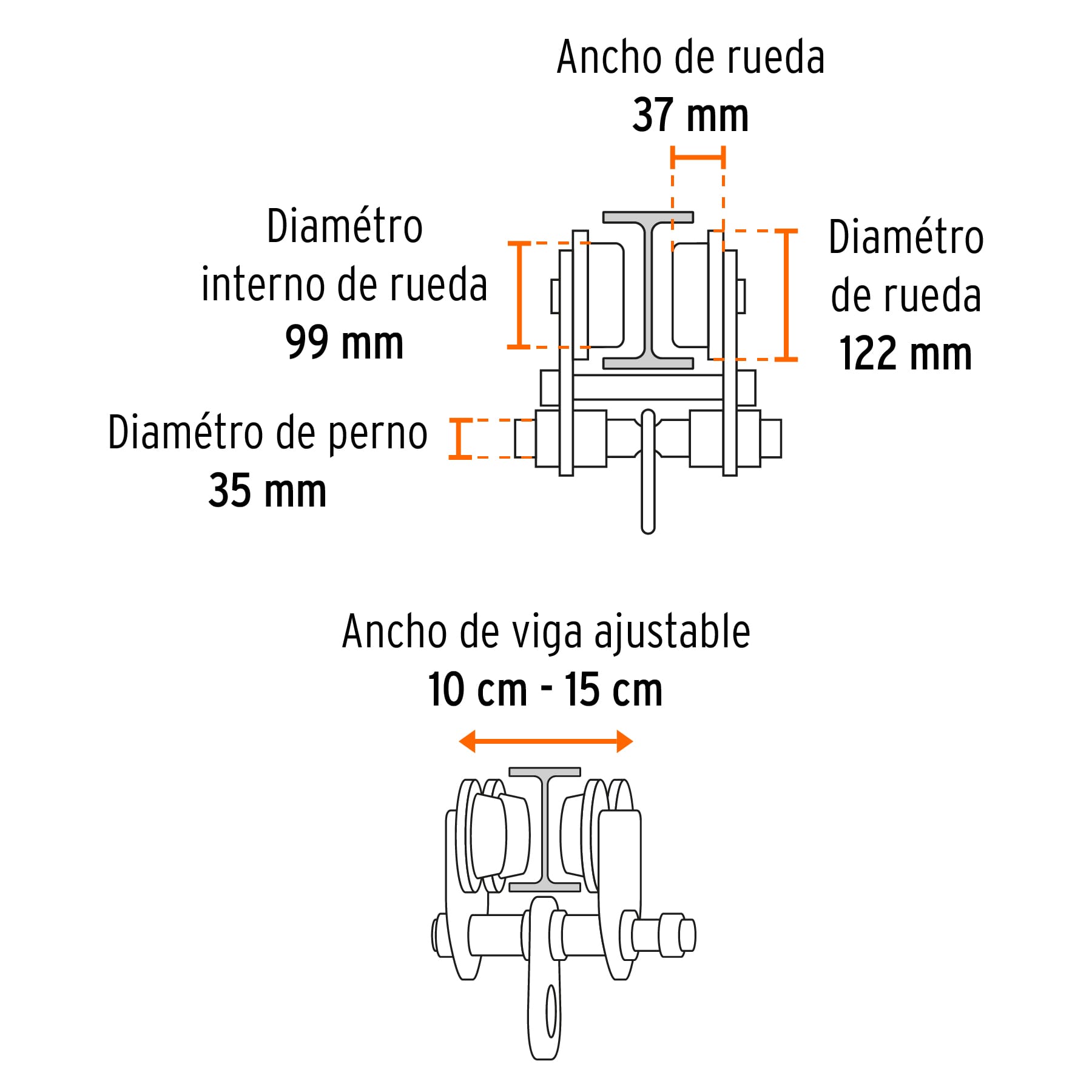 Trole de carga para vigas IPS e IPR, ajustable, 2 Ton