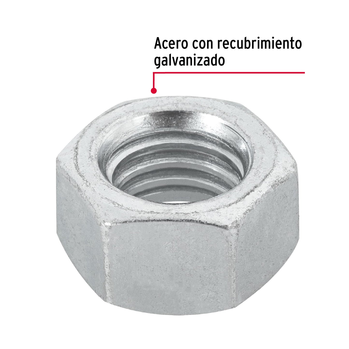 Blíster con 6 tuercas 1/2' hex de acero galvanizado, Fiero