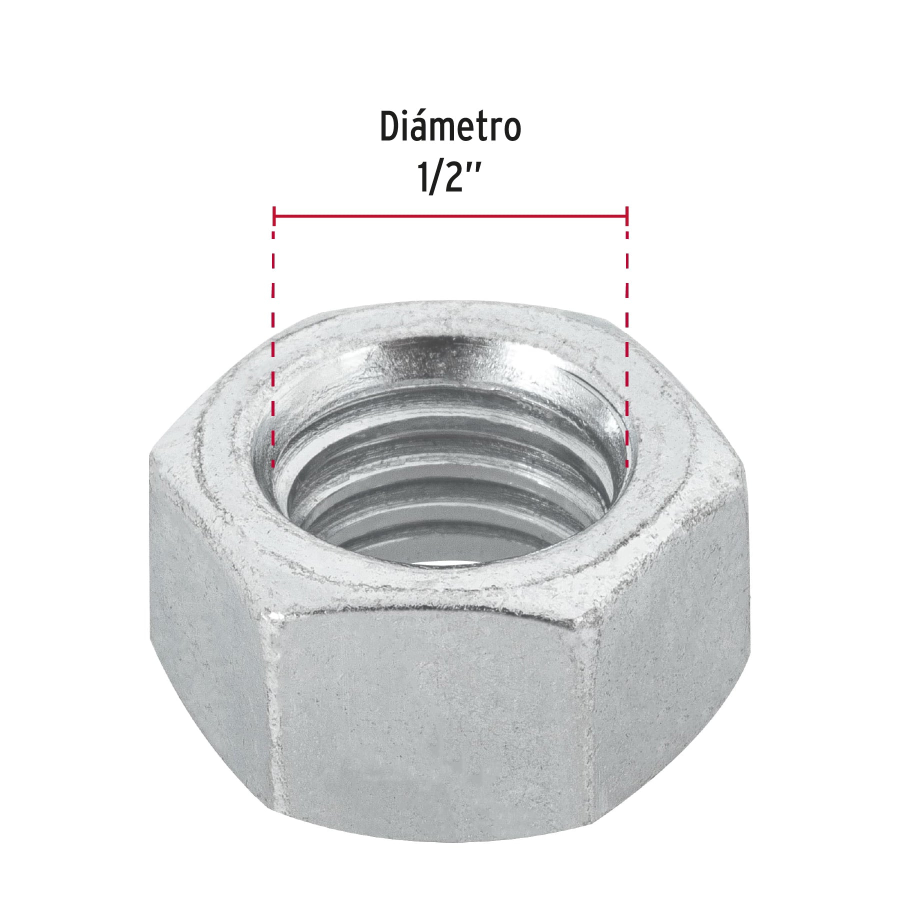 Blíster con 6 tuercas 1/2' hex de acero galvanizado, Fiero