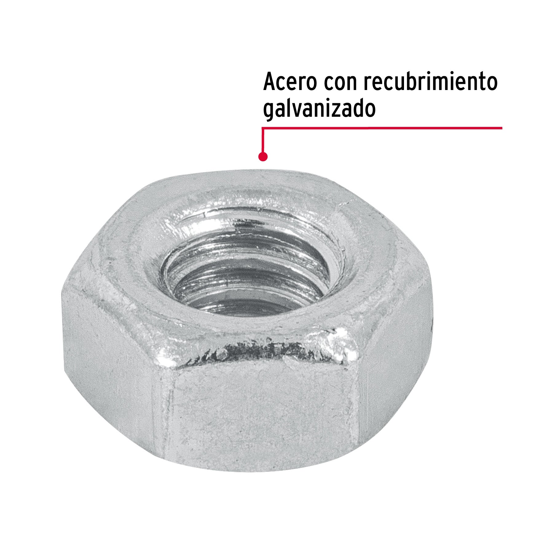 Blíster con 25 tuercas 1/4' hex de acero galvanizado, Fiero
