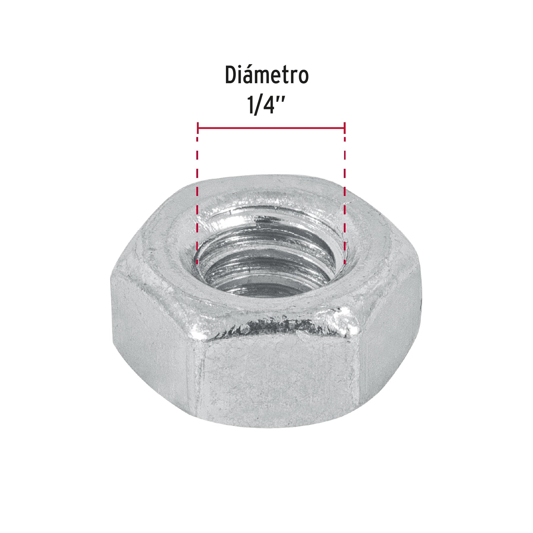 Blíster con 25 tuercas 1/4' hex de acero galvanizado, Fiero