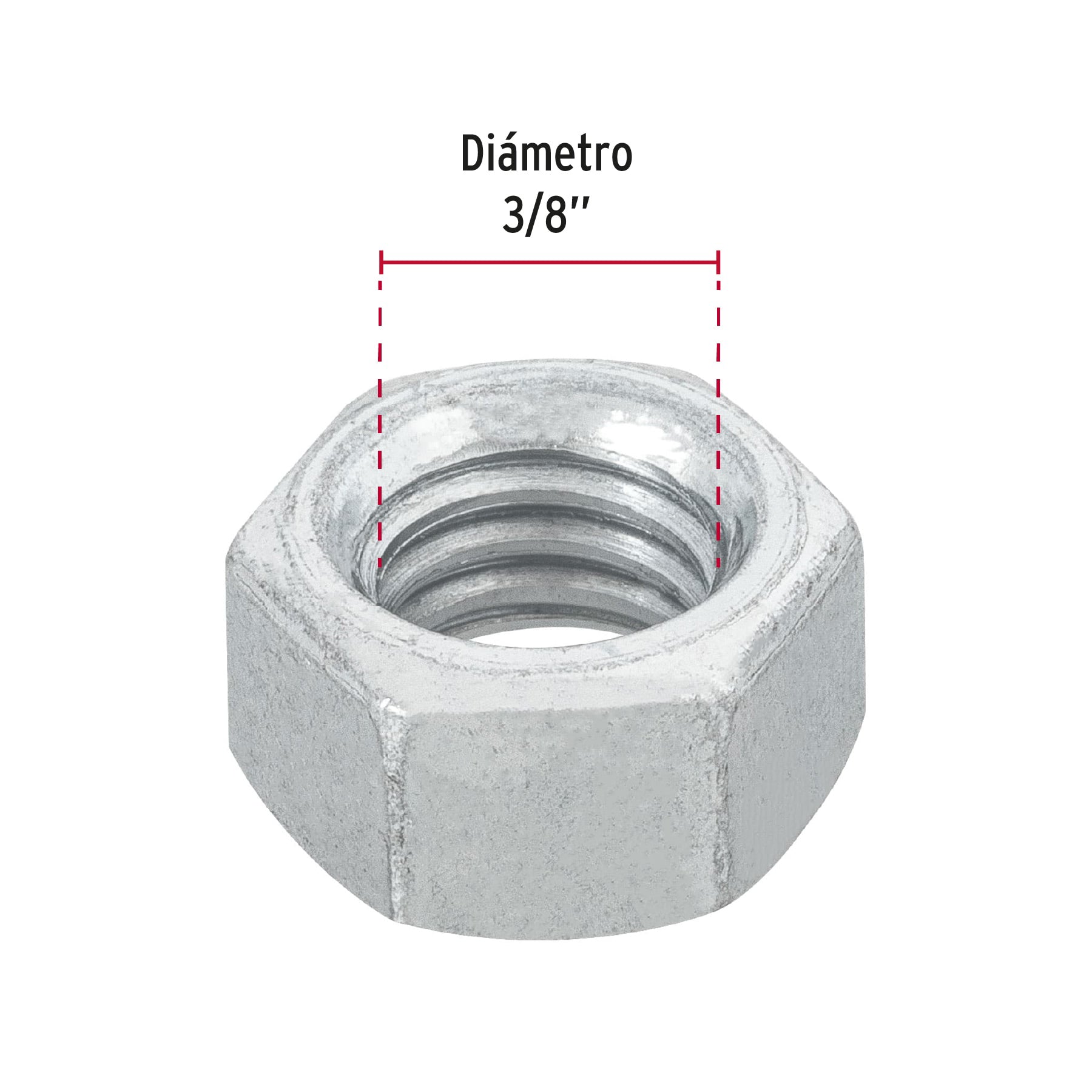 Blíster con 12 tuercas 3/8' hex de acero galvanizado, Fiero