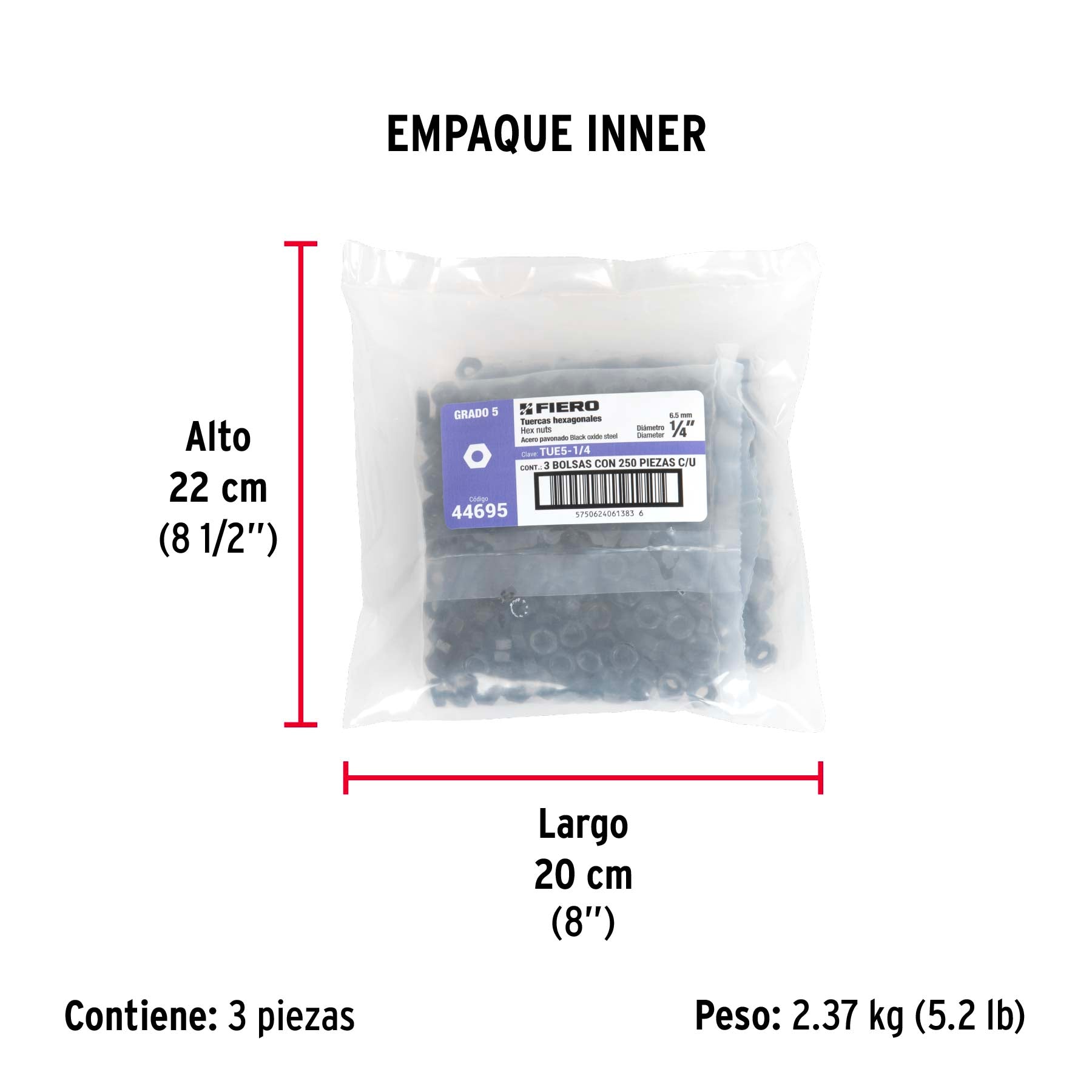Tuerca grado 5, 1/4"