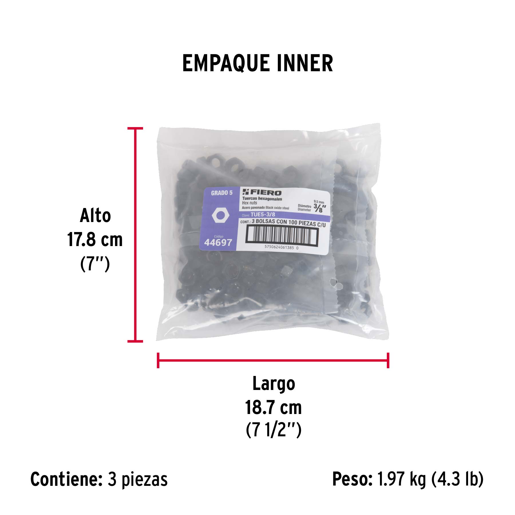 Tuerca grado 5, 3/8"
