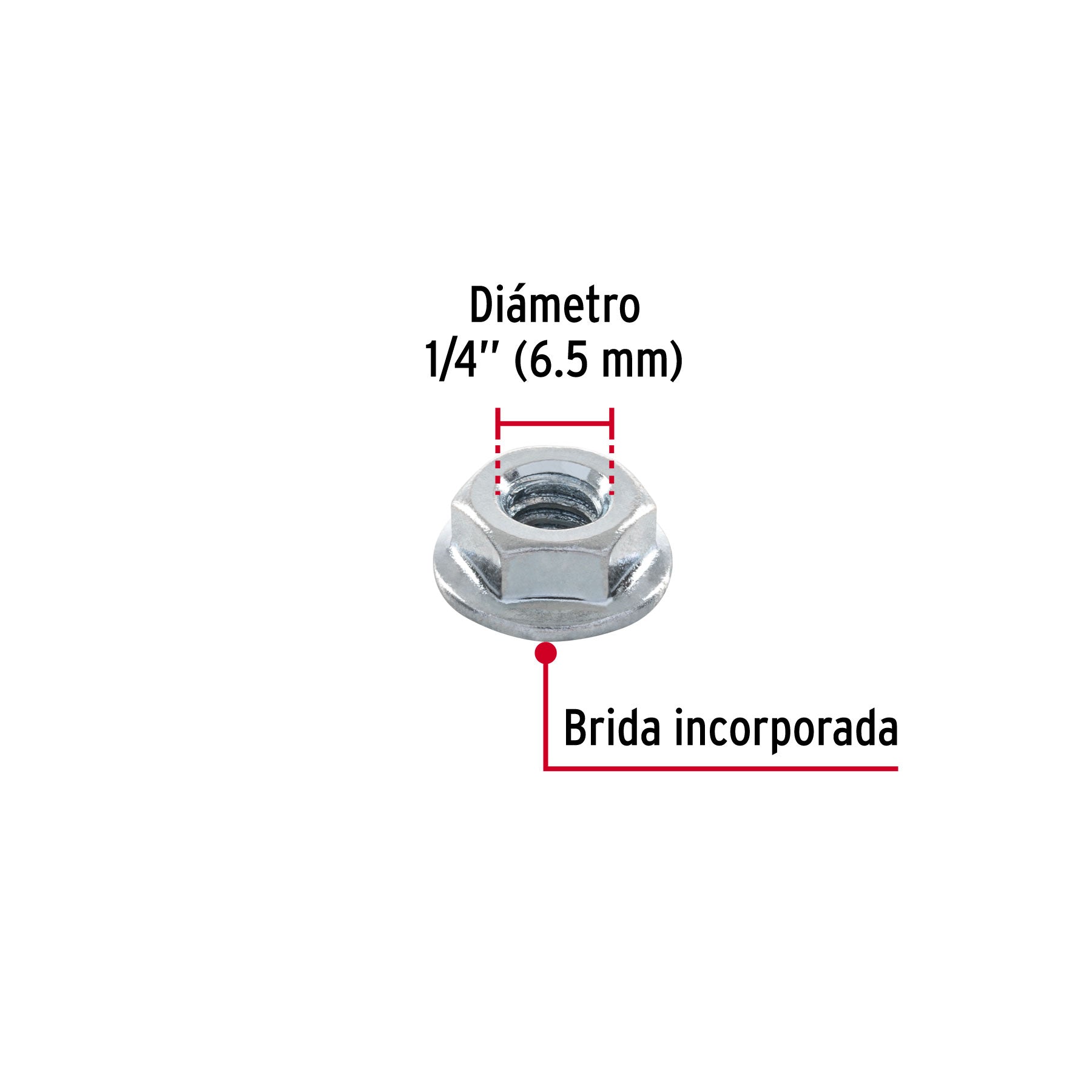 Bolsa con 100 tuercas flange, 1/4', acero galvanizado, FIERO