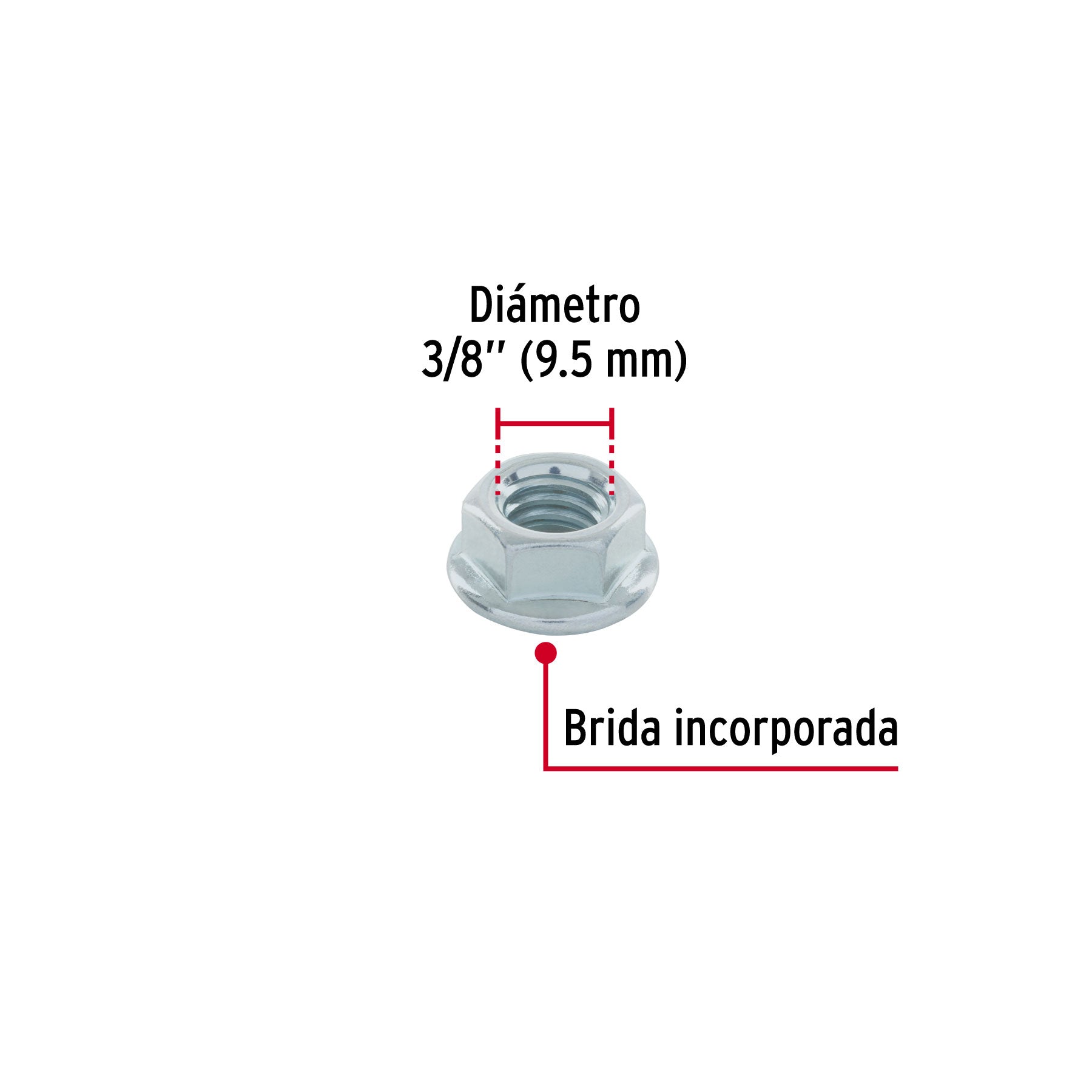 Bolsa con 50 tuercas flange, 3/8', acero galvanizado, FIERO