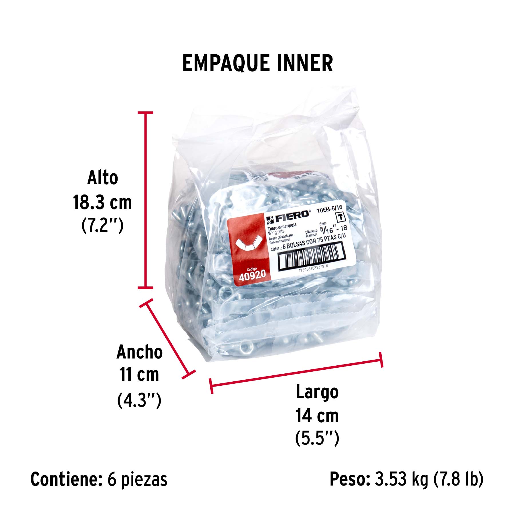 Bolsa con 75 tuercas tipo mariposa, 5/16' , FIERO